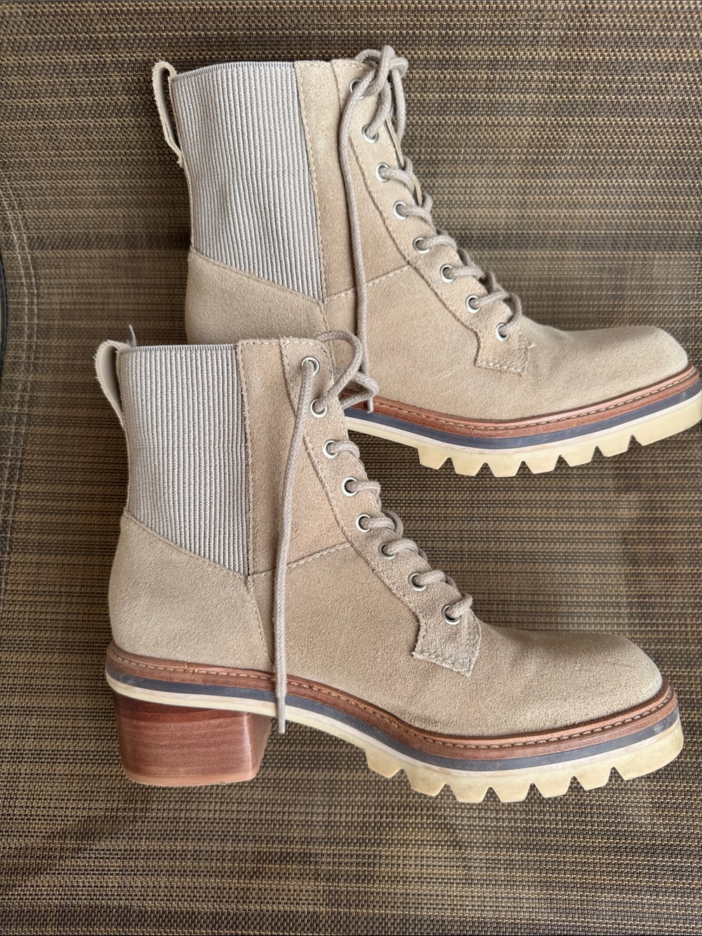 Bernardo Suede Lace-Up Combat Boots in Light Beige